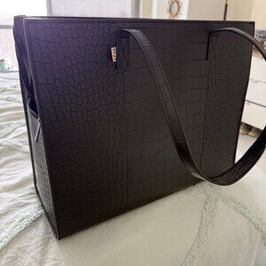 Beis Large Work Tote in Black Croc